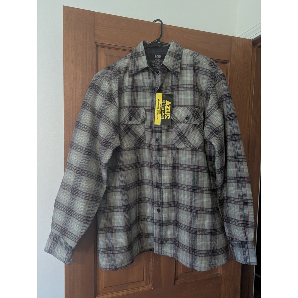NWT‎ Azur Men Hommes Plaid Lined Workwear Shirt Jacket Flannel Size Large